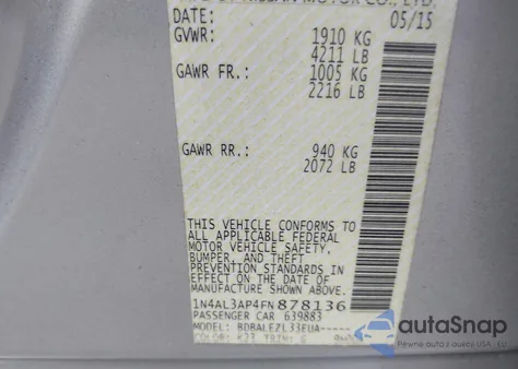 2015 Nissan Altima 2.5/2.5 S/2.5 Sl/2.5 Sv from USA, damaged, VIN 1N4AL3AP4FN878136